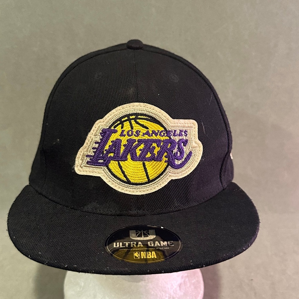 Ultra Game NBA Los Angeles Lakers Snapback Hat Black Embroidered Flat Brim Cap